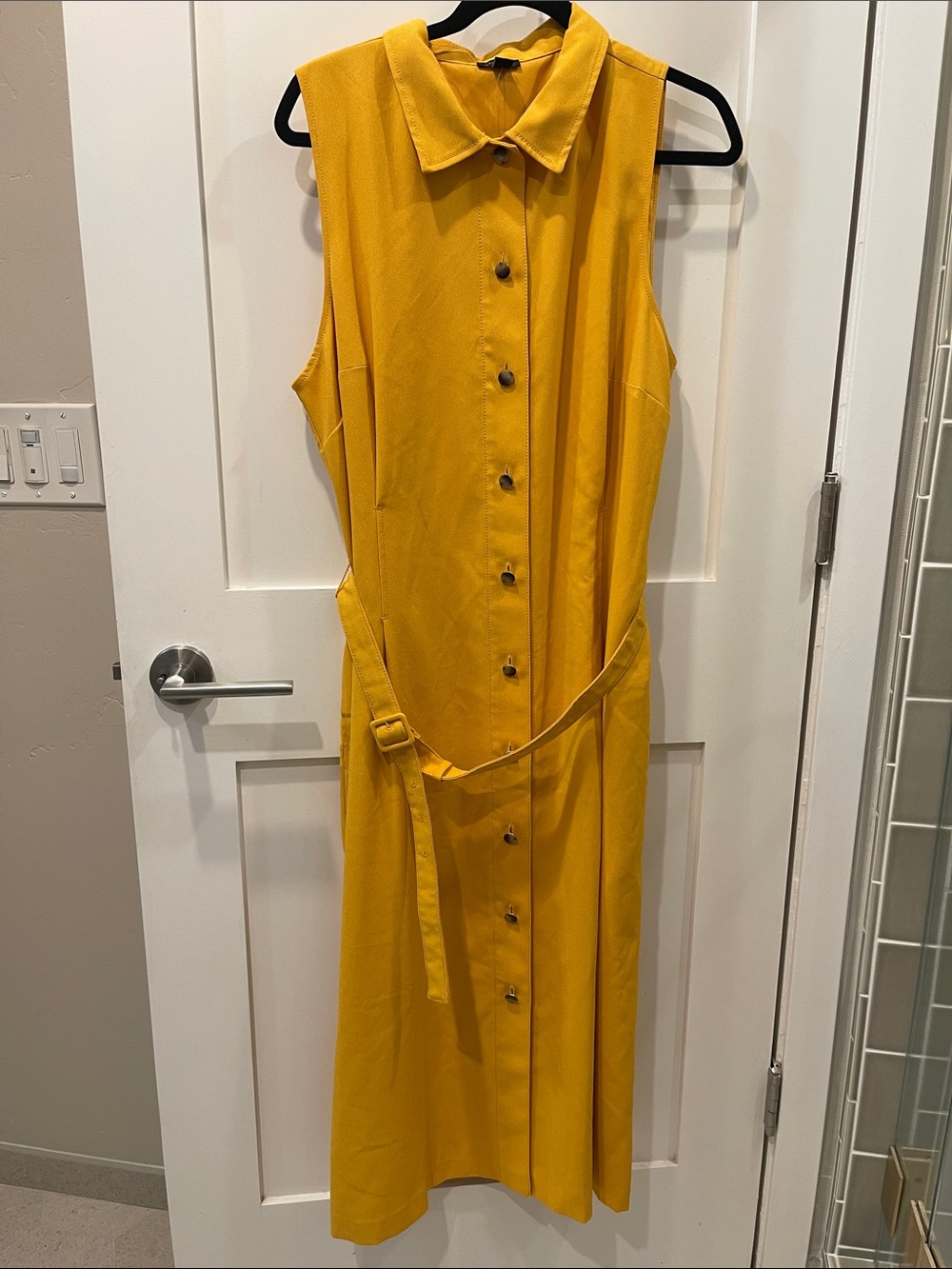 Ann Taylor Mustard Button-Front Sleeveless Midi Dress with Belt sz 18 NWT’s
